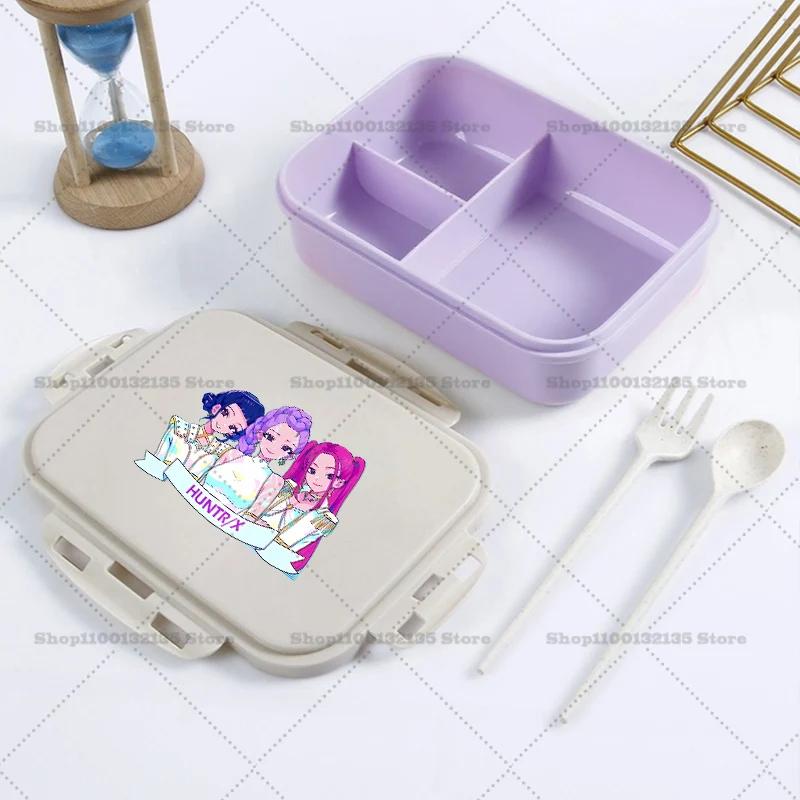 Kpop Demon Hunter Bento Lunch Box Kawaii Girl Portable Bento Boxs Student Hermetic Food Crisper Single Layer Capacity Kids Gift