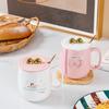 Керамическая чашка с розовой крышкой и бантом в виде сердца для девочек, офисный набор из керамической чашки и ложки, симпатичная кружка