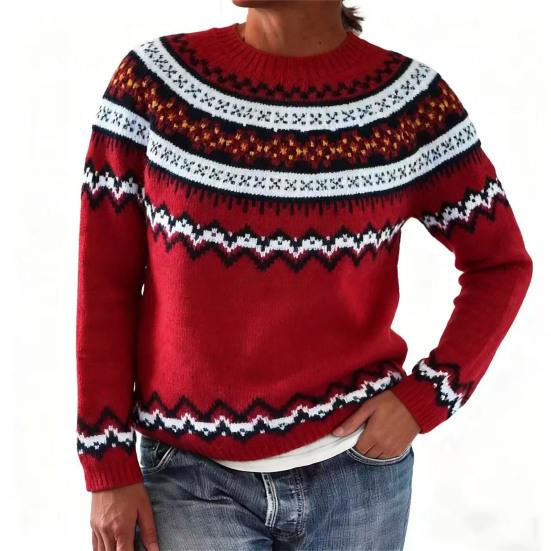 Женский свитер с круглым вырезом, длинным рукавом, в стиле пэчворк, пуловер, топы свободного кроя, осенне-зимний вязаный топ