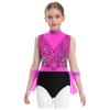 Girls Latin Dance Dress Sleeveless Cutout Back Tassels Shiny Sequins Color Block Performance Costume