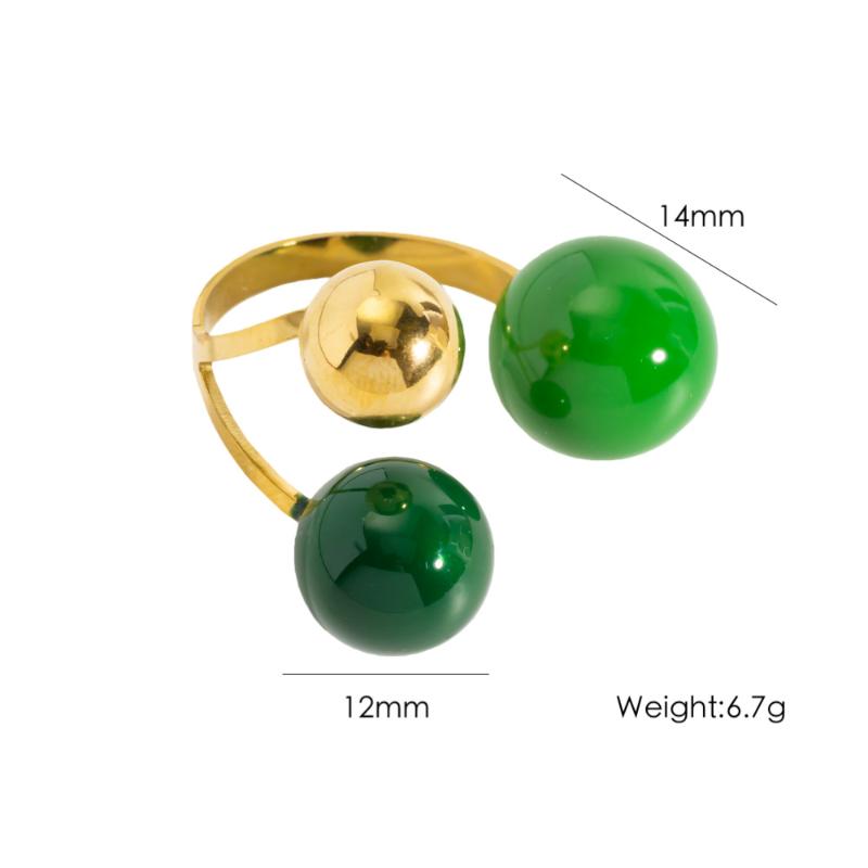 Geometric Spherical Stainless Steel Gold Plated Trendy Open Ring For Women Featuring Three Colorful Enamel Droplet-Shaped Rings