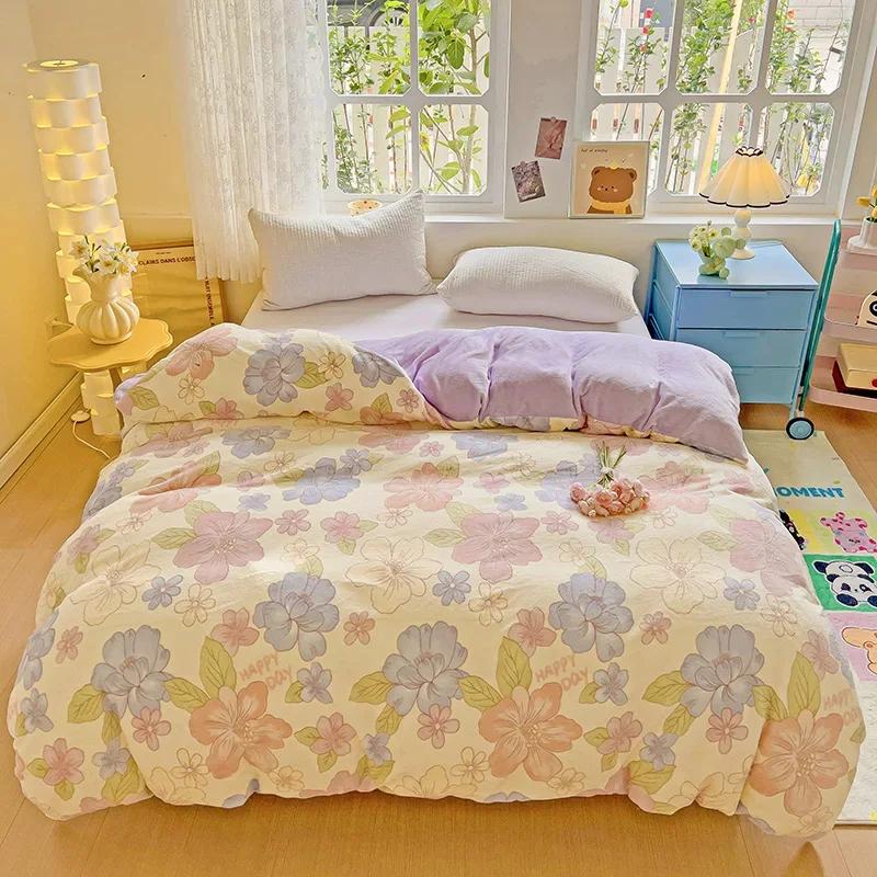Milk Velvet Floral Duvet Cover, Ultra-Soft Cozy Warm Winter Reversible Plush Comforter Cover, 1 PC Botanical Flower Quilt Cover