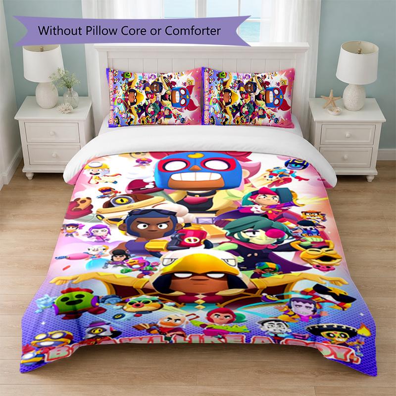 Brawl Stars Print 3Pcs Duvet Cover Set 1 Duvet Cover and 2 Pillowcases Soft Bed Linen For Household Bedroom