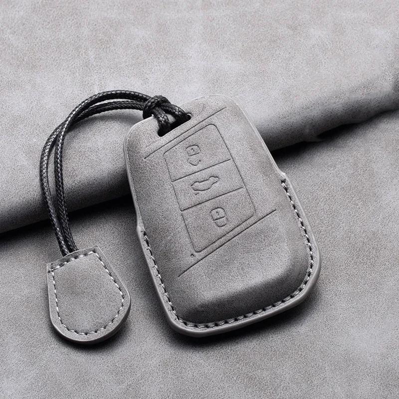 Кожаный чехол для автомобильного ключа для VW Volkswagen Passat B8 Magotan для Skoda Kodiaq Superb A7 Keyless Suede Keychain Car Accessories