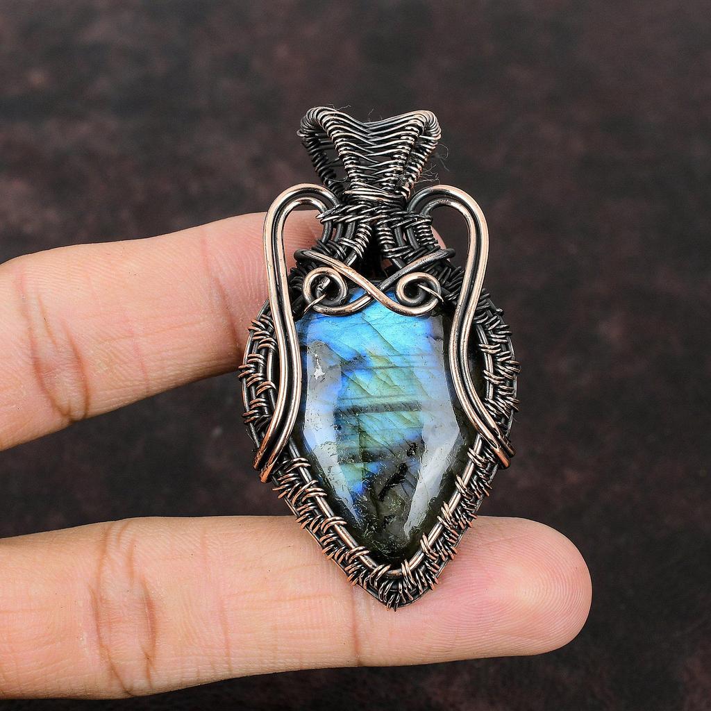 Labradorite Pendant Copper Wire Wrapped Pendant Gemstone Pendant Copper Jewelry Handmade Brand New Pendant Labradorite Jewelry Gift For Her