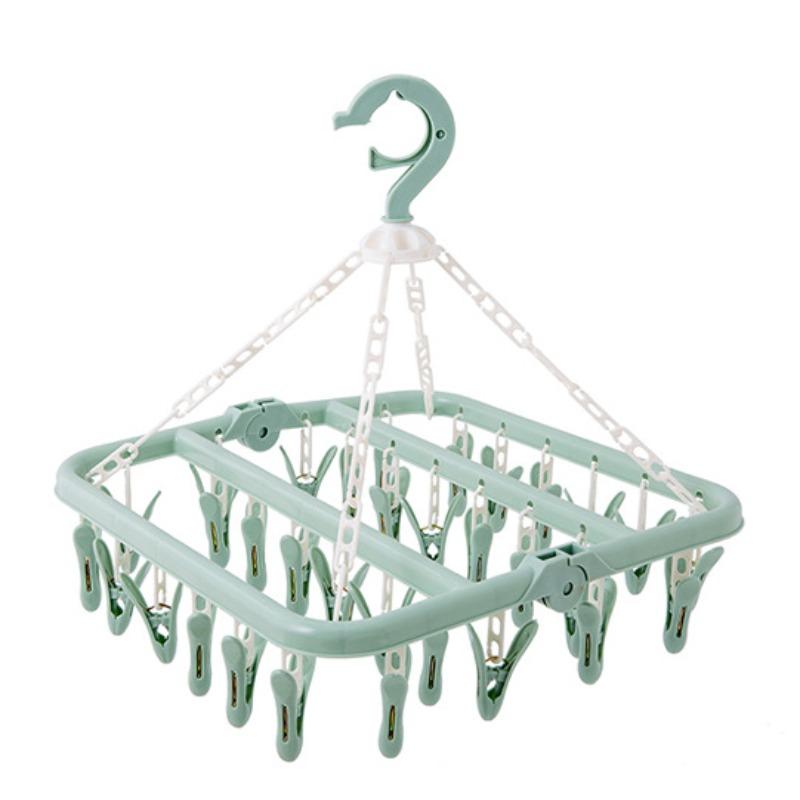 Складная вешалка для одежды с 32 прищепками, детская и взрослая пластиковая вешалка для сушки одежды, домашняя ветрозащитная вешалка для сушки носков и нижнего белья