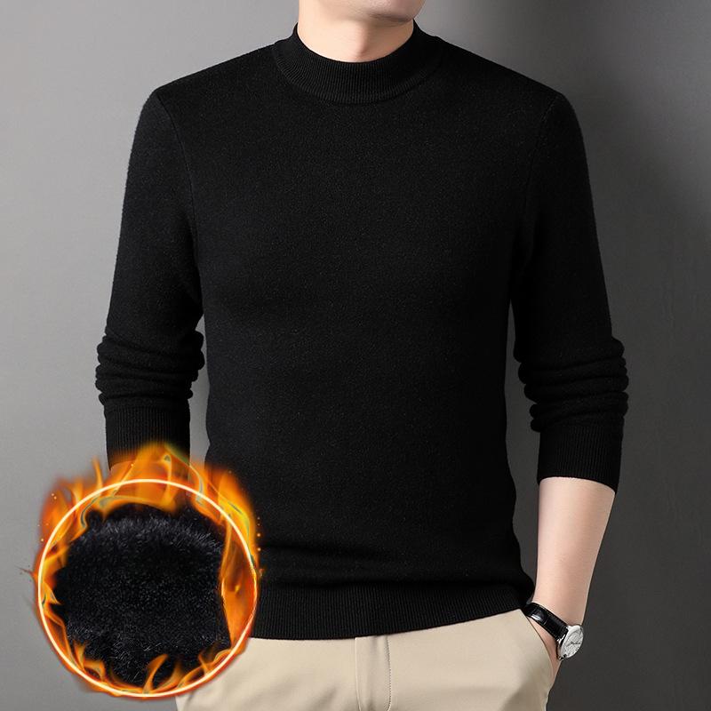 Осенне-зимний мужской свитер полудлинный круглый вырез однотонный вязаный свитер эластичная высококачественная плюшевая утолщенная нижняя часть рубашки