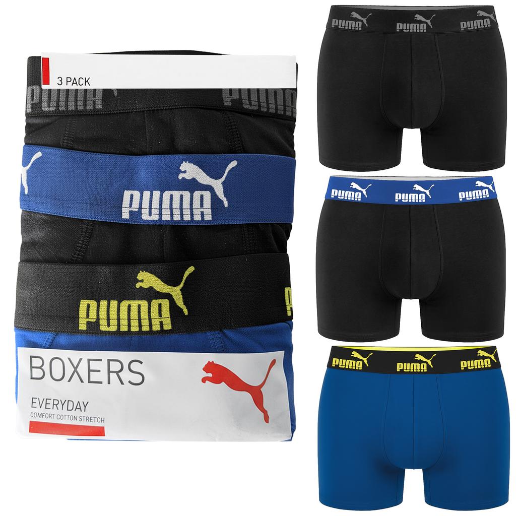 Puma Men' Boxer Shorts Blue Black Cotton 3 Pack Size