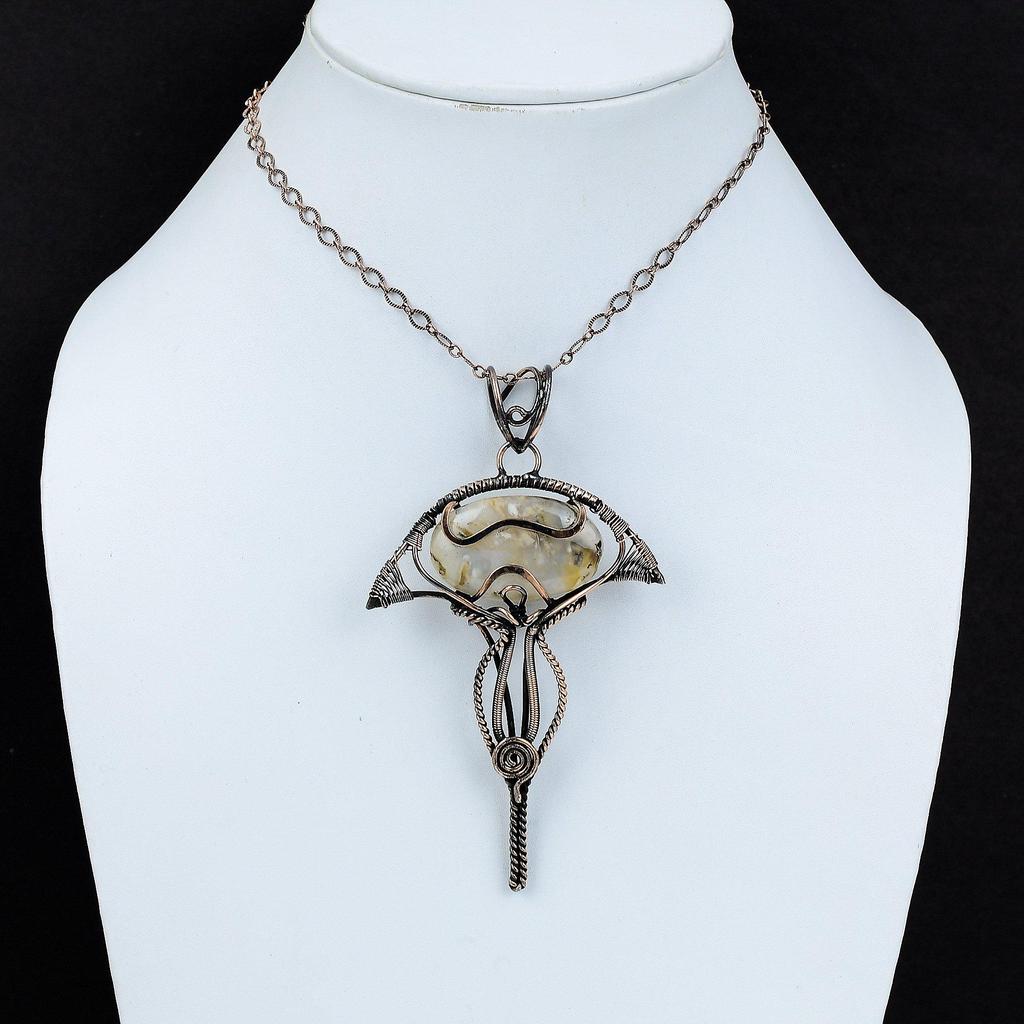 Подвеска из агата с перьями, Подвеска, оплетенная медной проволокой, Стильная подвеска, Ювелирное изделие из драгоценного камня агата с перьями, Подвеска ручной работы, Медные украшения, Подарок для мамы