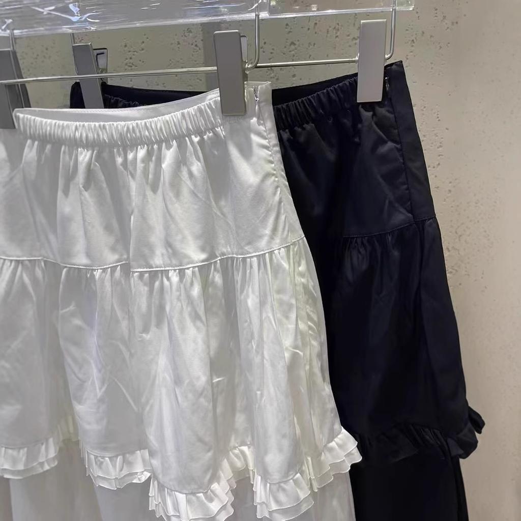 2025 весна и лето новый продукт милая и нежная универсальная юбка с грибковым краем сращивание слоев