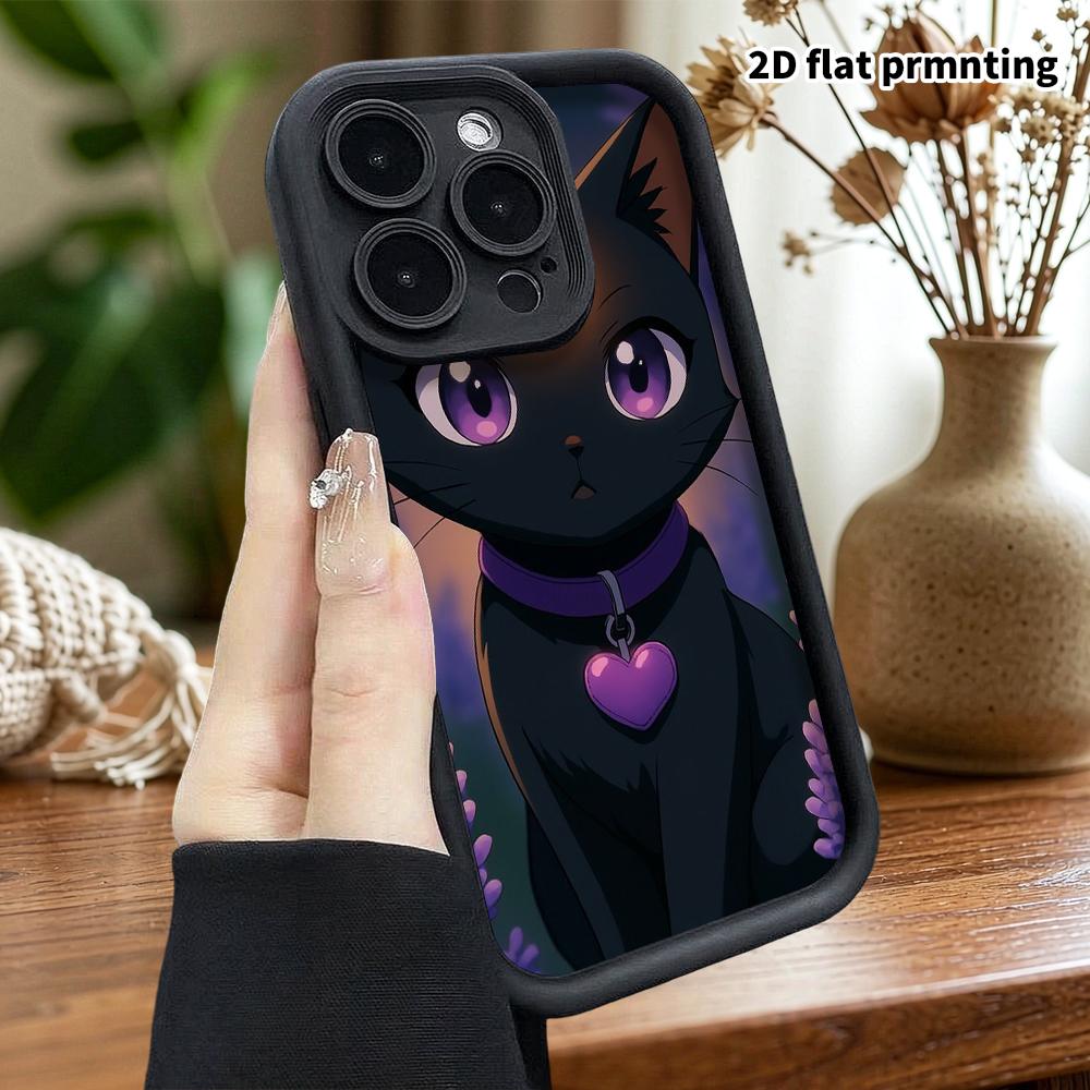 Чехол для телефона: Плоский 2D дизайн, подходящий для защитного чехла iPhone 18 17 16 15 14 13 Pro, волшебный черный кот, идеальный подарок на Рождество и Хэллоуин