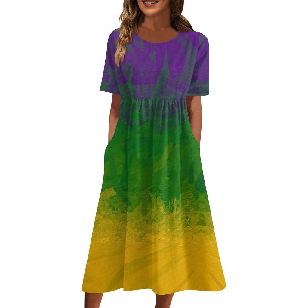 Женское повседневное модное платье с круглым вырезом и принтом