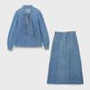 2024 Summer European & American Style Women's Bow Denim Shirt Cape Skirt