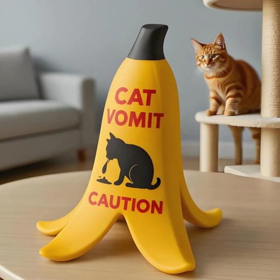1/2Pcs Cat Vomit Caution Sign Banana Peel Cat Vomit Warning Sign Home Office Mini Table Sign Humorous Decoration Animal Lovers Gift