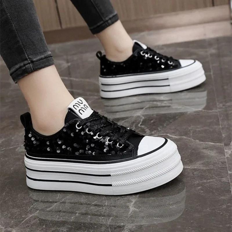 Женская обувь Белые туфли со стразами для женщин с ромбовидной сеткой, дышащие, на высокой платформе с кристаллами, тренды 2024 года в корейском стиле, повседневные