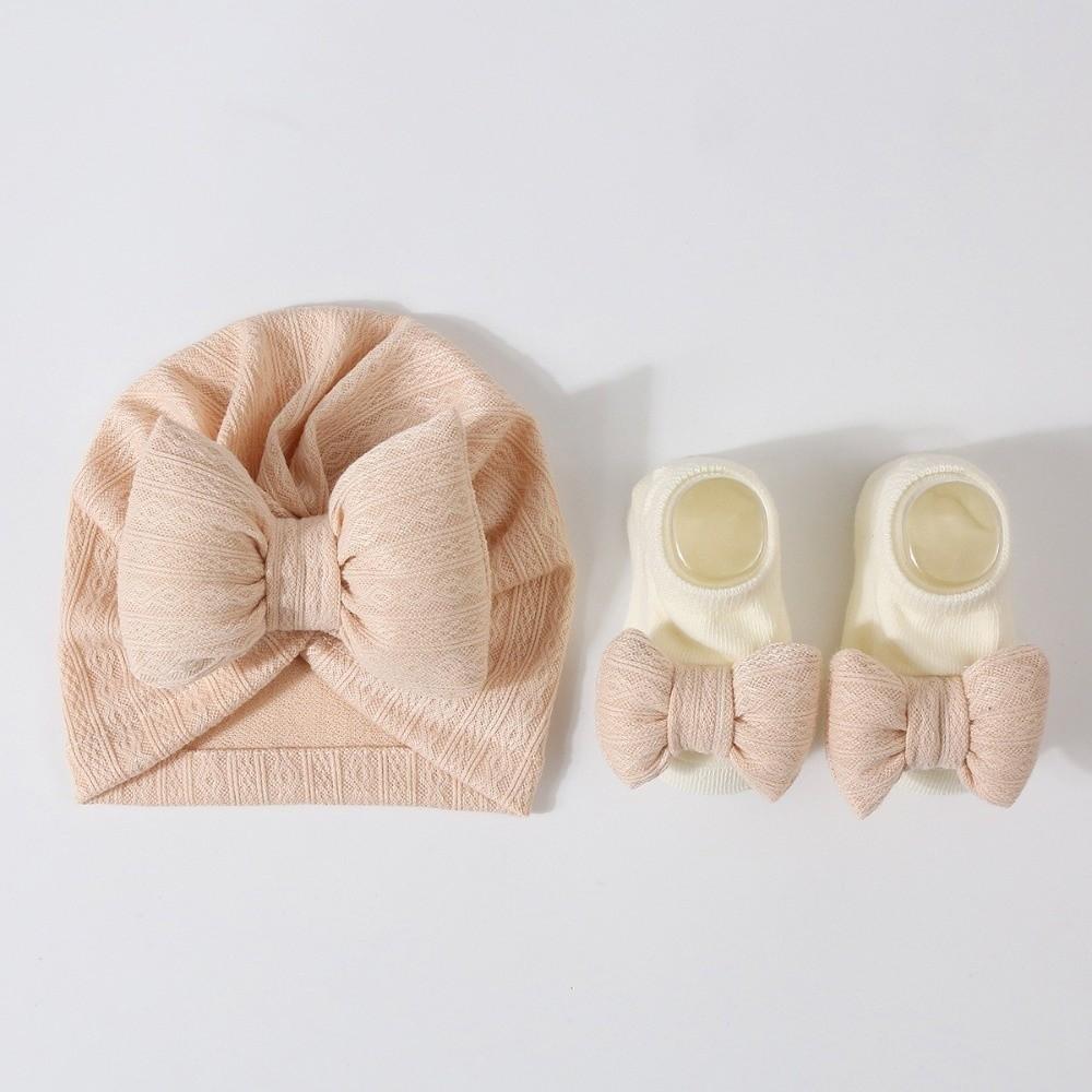 3Pcs/Set Bow Baby Fetal Cap 0-12 Months Newborn Turban Hat Indian Cap Baby Hat Socks Set Autumn