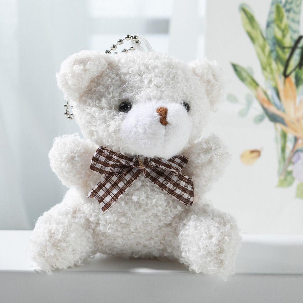 8CM Cartoon Bow Tie Bear Doll Keyrings Hanging Stuffed Bear Gift Plush Bear Pendant  Universal