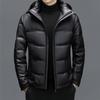 New Sheepskin Leather Jacket for Men's Thick Genuine Leather Down Jacket with Detachable Hat, Casual and Warm Men's Leather Jacket for Winter