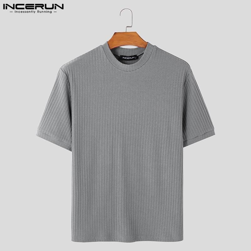 INCERUN Летние мужские повседневные обтягивающие топы с коротким рукавом в полоску футболки