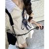 French striped v-neck long-sleeved dress women's autumn and winter small design sense niche vacation style short skirt skirt