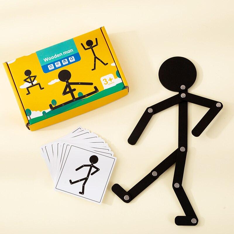 Kids Educational Wooden Stick Men Puzzle Game Kids Hand Skill Fine Motor Training Assemble Toys for Baby Imagination