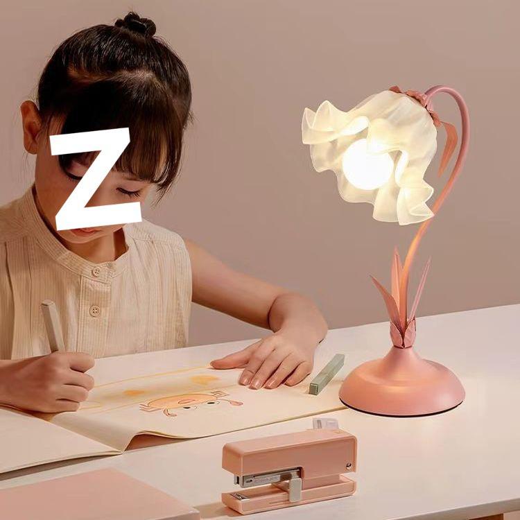 Ins Style Floral Bedroom Bedside Lamp for Teens - Eye-Caring Night Light & Study Desk Lamp