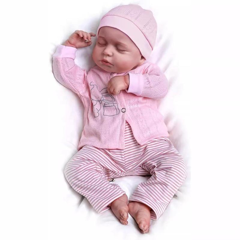 17 Inch Reborn Dolls LouLou with Closed Eyes Soft Touch Cloth Body Realistic Newborn Babies Doll Hand Draw Hair Rebirth Dolls for Kids Birthday Gift