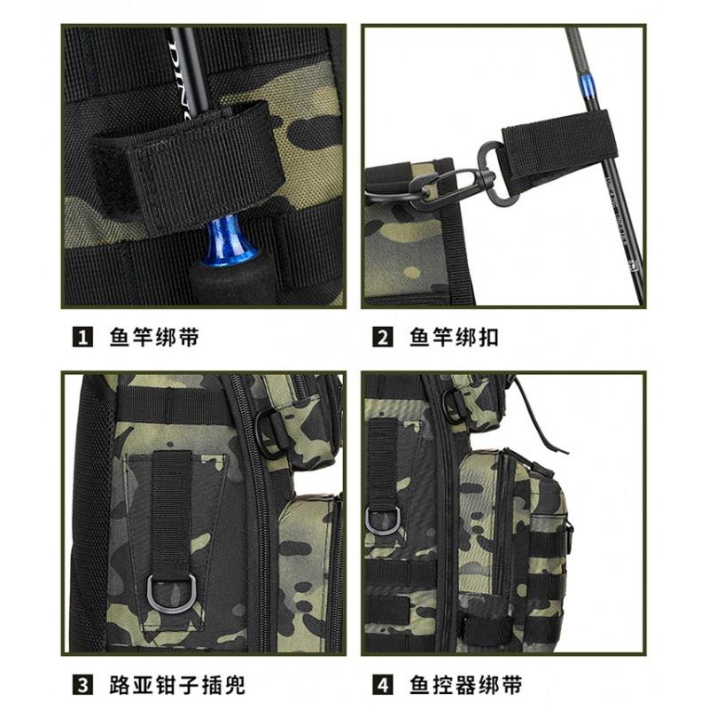 Tactical Chest Pack Fishing Bag Lightweight Outdoor Backpack Hiking Camping Single Shoulder Crossbody Rod Carrier