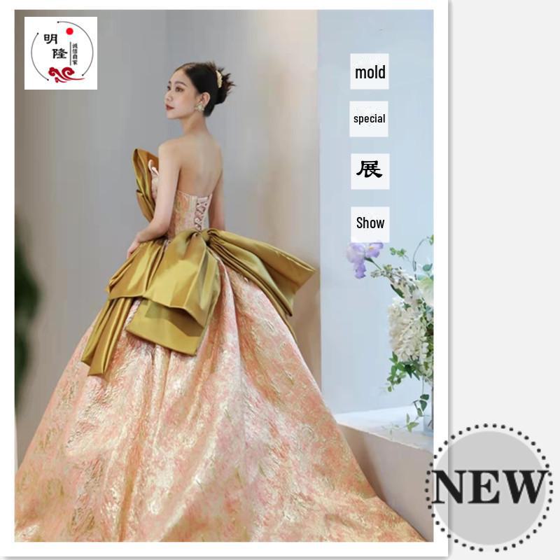 Платье из шелкового жаккарда золотого цвета высшего качества: Европейский и американский стиль