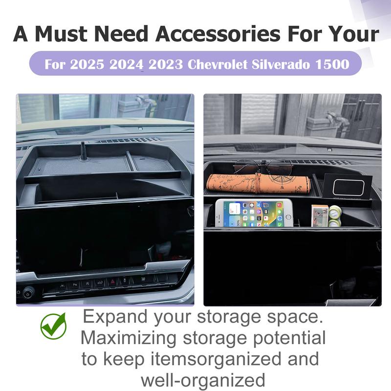 Center Console Dashboard Tray Organizer for For 2025 2024 Chevrolet Silverado 1500 & GMC Sierra 1500 Behind Screen Car Box
