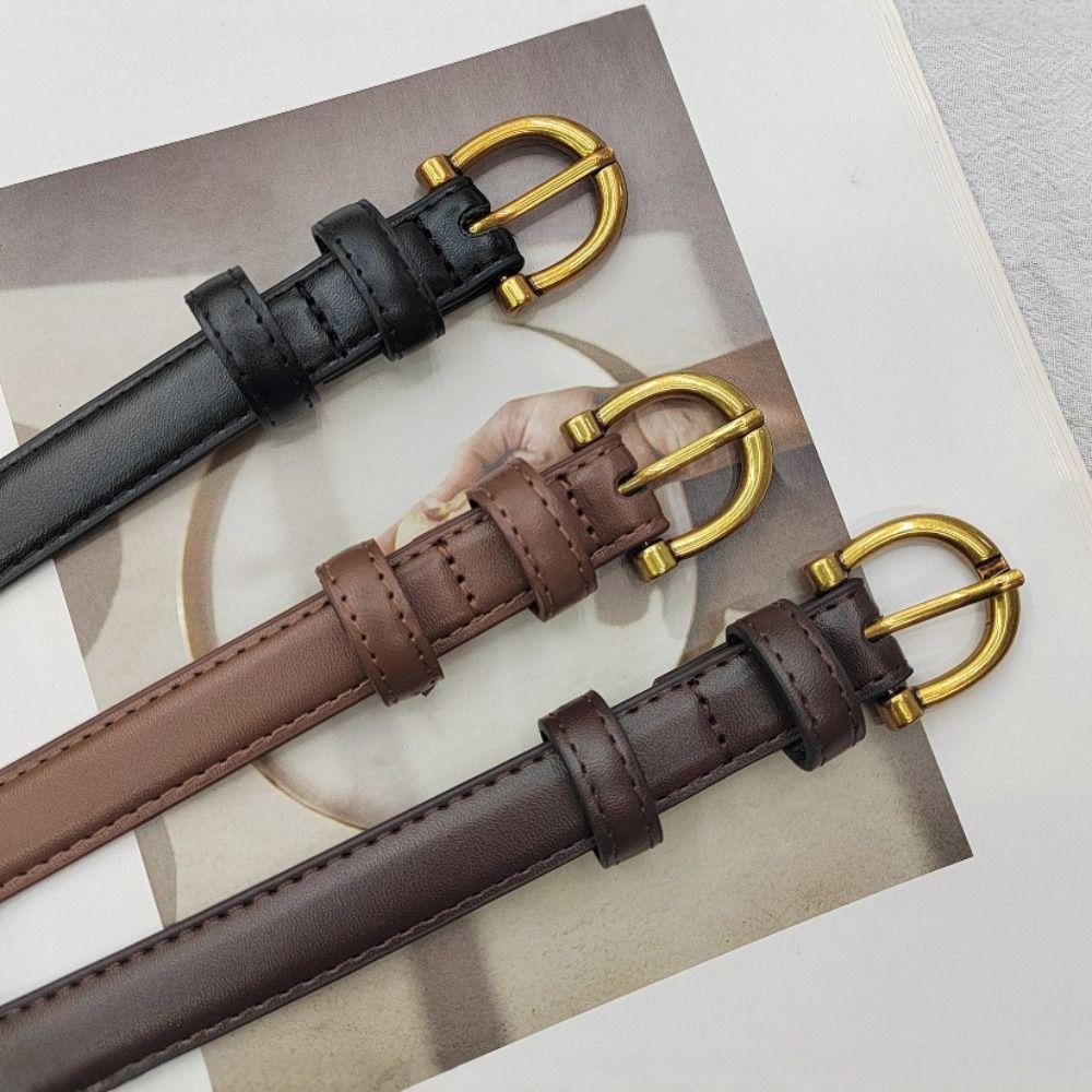 Простой ремень с пряжкой-штифтом, тонкий ремень, универсальный поясной ремень, ретро ремень из ПУ кожи, украшение для платьев