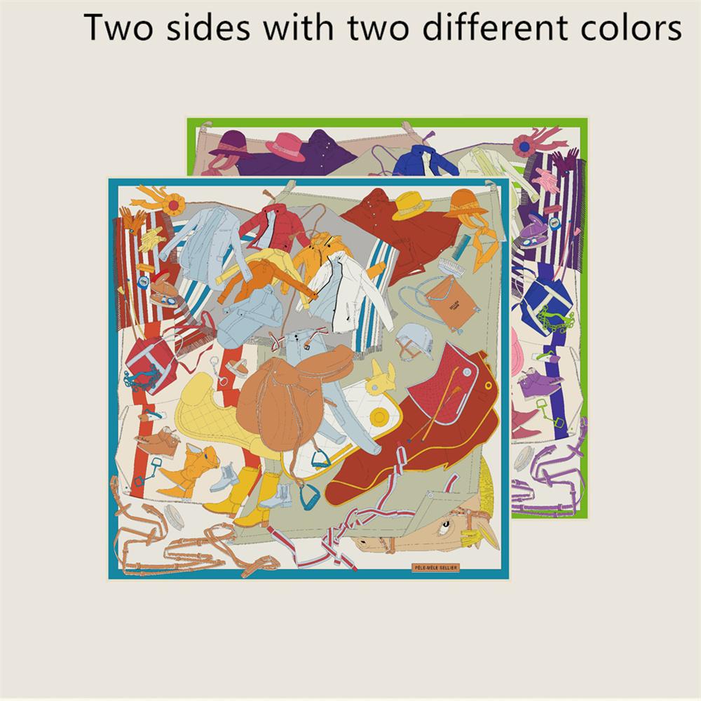 POBING Curled Twill Silk Scarf Women Funny ICE CREAM Double Side Printed Square Scarves Wraps Echarpes Foulards Femme Hijab 70CM