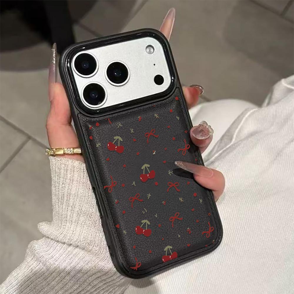 Чехол для телефона с вишней и бантом Для IPhone 17 17Air 16 15 Чехол Для IPhone 11 13 12 14 Pro Max 16 15 14 Plus Чехол Funda 17 17Air