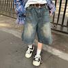 Unisex Y2K Vintage Washed Jeans Women Streetwear Baggy High Waist Wide Leg Capri Pants Female Summer Casual Denim Shorts