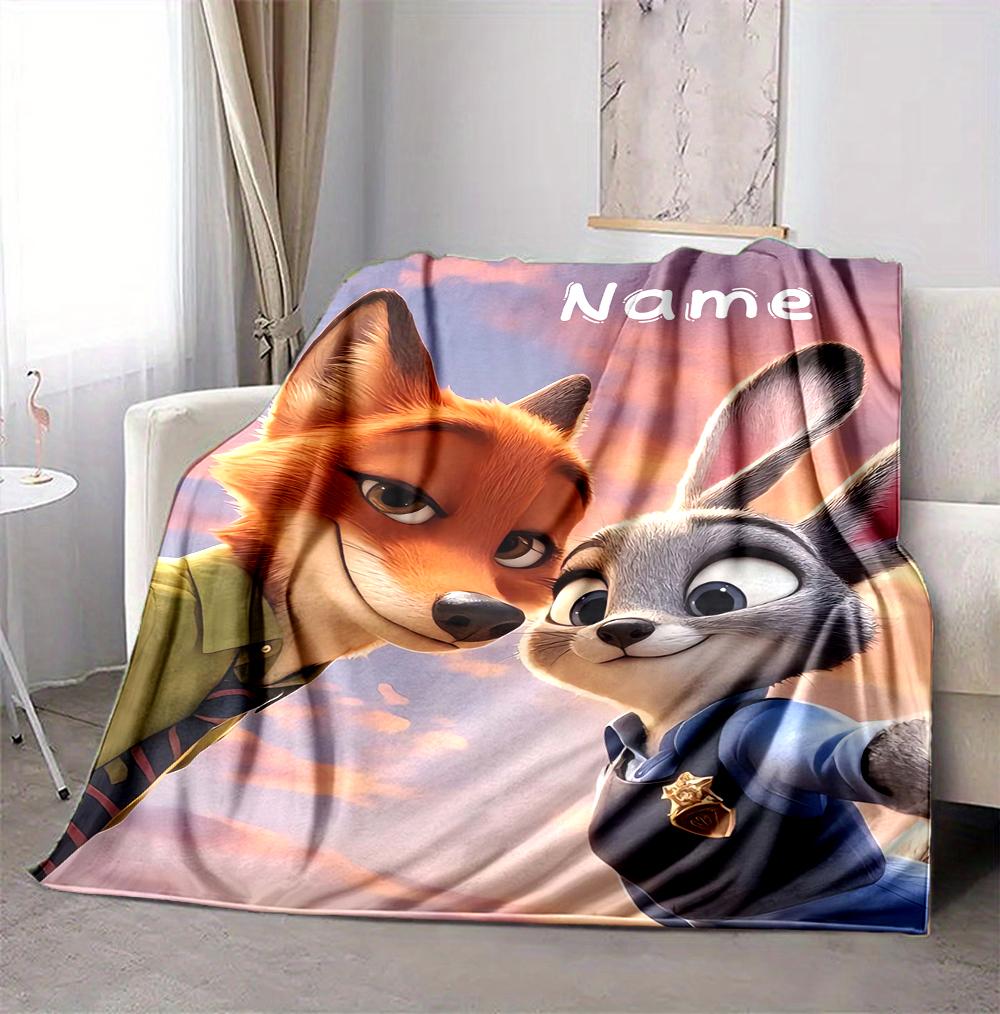 Custom Name Fox Rabbit Adventure Flannel Blanket Throw Blanket Soft Warm Sofa Bed home Decor Unique Gift