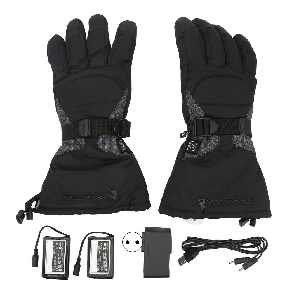 Heated Gloves for Men Women Rechargeable Finger Touch Screen 3 Heating Modes 100‑240V Black for Winter Outdoor EU Plug