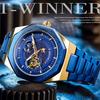 Blue Automatic Watch Fashion Mens Multifunction Calendar Mechanical Watches Luxury Luminous Tourbillon Waterproof Clock