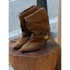 Sheepskin Version Niche Cat and Leather Western Boots Women's Folding Pile Boots Autumn and Winter New Fashion Temperament Versatile Short Boots