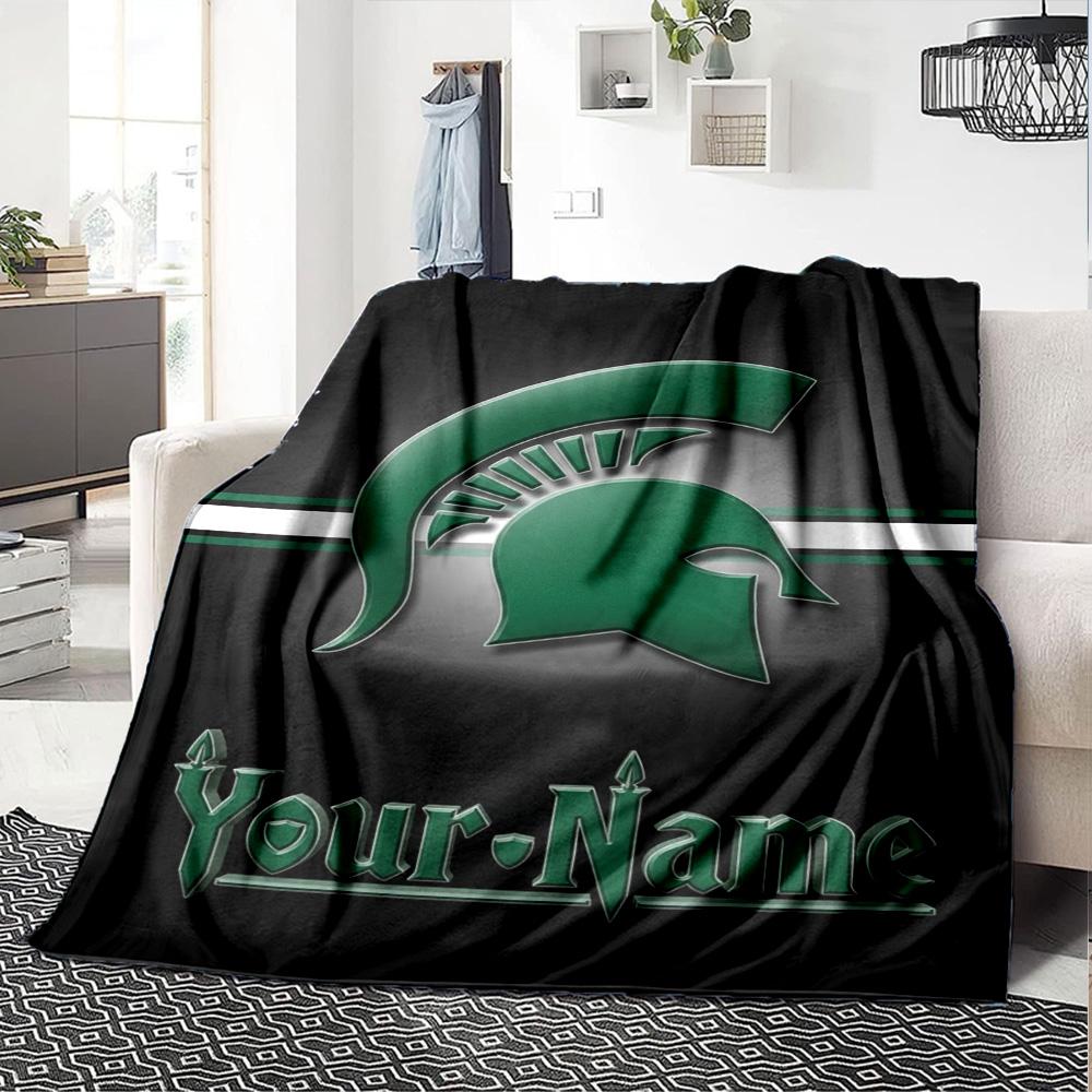 Name Custom Michigan State Spartans Print Flannel Blanket High Quality Warm Comfortable Cover for All Seasons Perfect for Gifts Home Decor