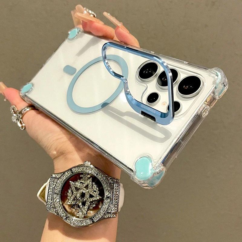 Роскошный прозрачный чехол для Samsung Galaxy S25 S24 S23 S22 Ultra Plus A17 A56 A36 A16 A26 S24FE Магнитная подставка Magsafe Защитная крышка