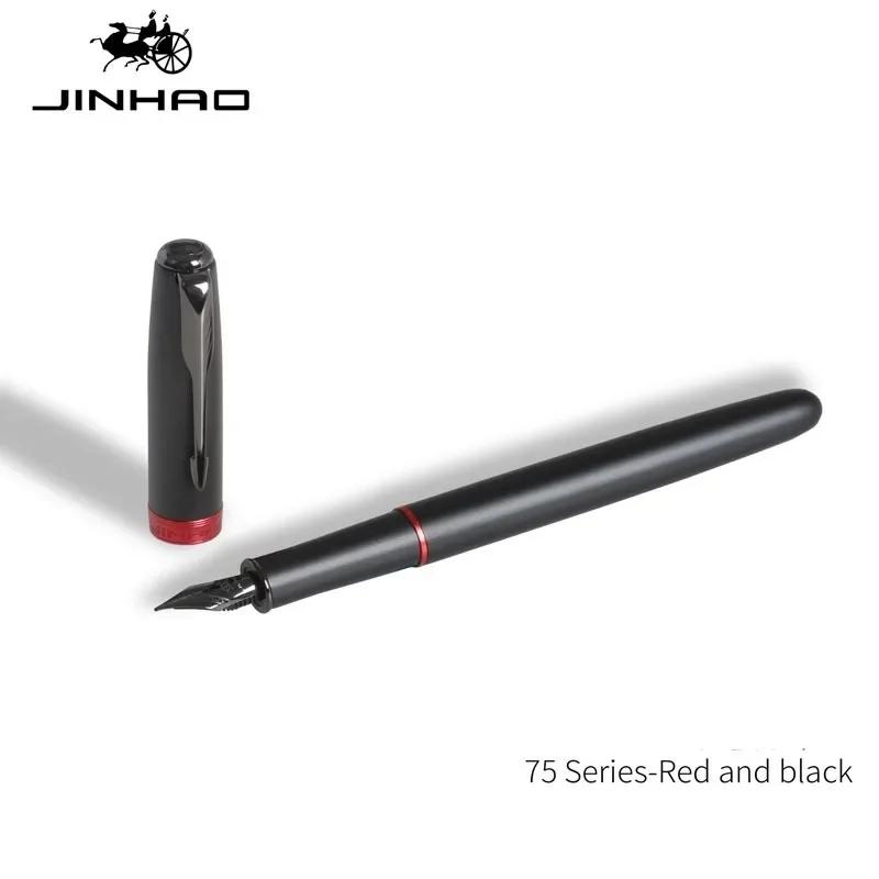 Высококачественная металлическая перьевая ручка Jinhao 75, черная с красным, для финансового офиса, студенческих принадлежностей, школьной канцелярии, чернильные ручки
