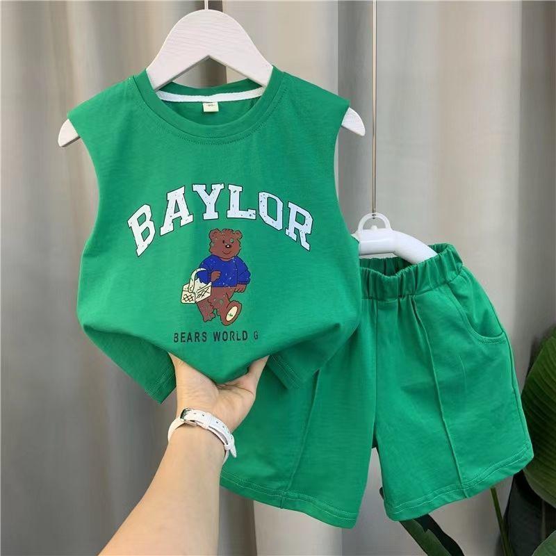 Детский летний комплект жилета для мальчиков, модная красная одежда в сетку для малышей, детский модный комплект из двух предметов, детская одежда