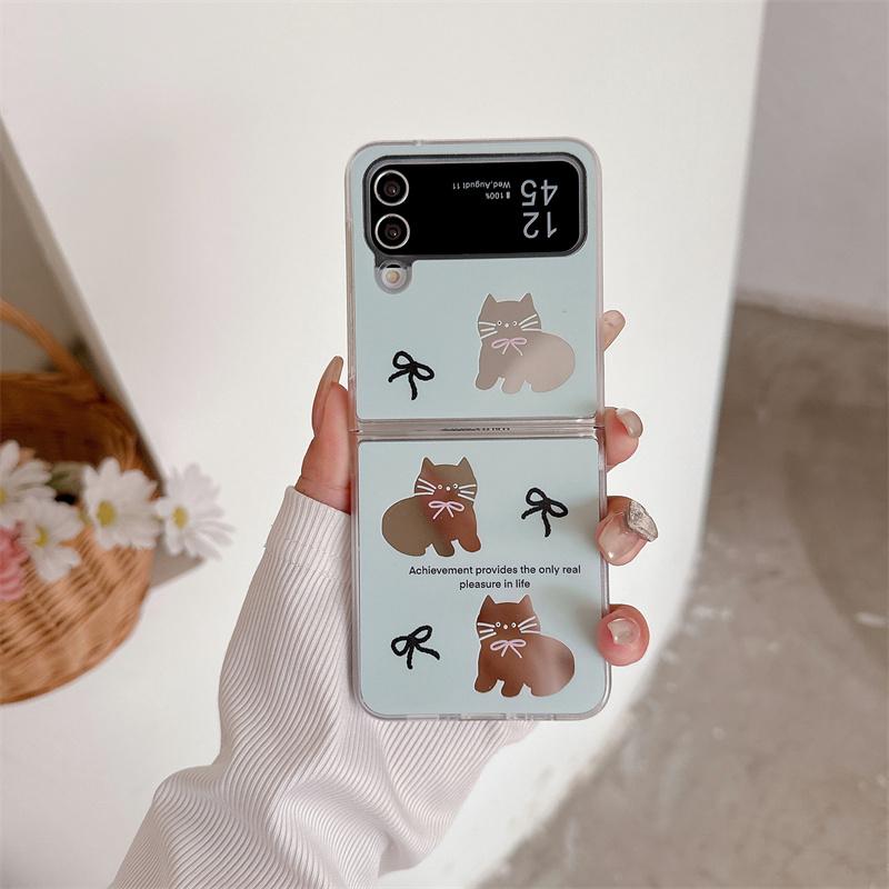 Чехол для Samsung Galaxy Z Flip 3 4 5 6 Flip6 ZFlip 6 ZFlip6 Милый бант кошка ручной шнурок зеркало противоударная жесткая крышка