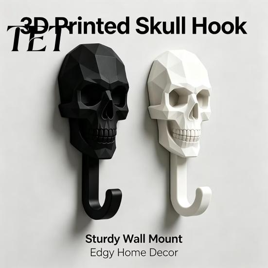 Eclectic Home Accessories 2Pcs 3D Printed Skull Wall Hook, Gothic Dark Mounted Hanger, Geometric Artistic Storage Towel Key Hat Hook for Bathroom