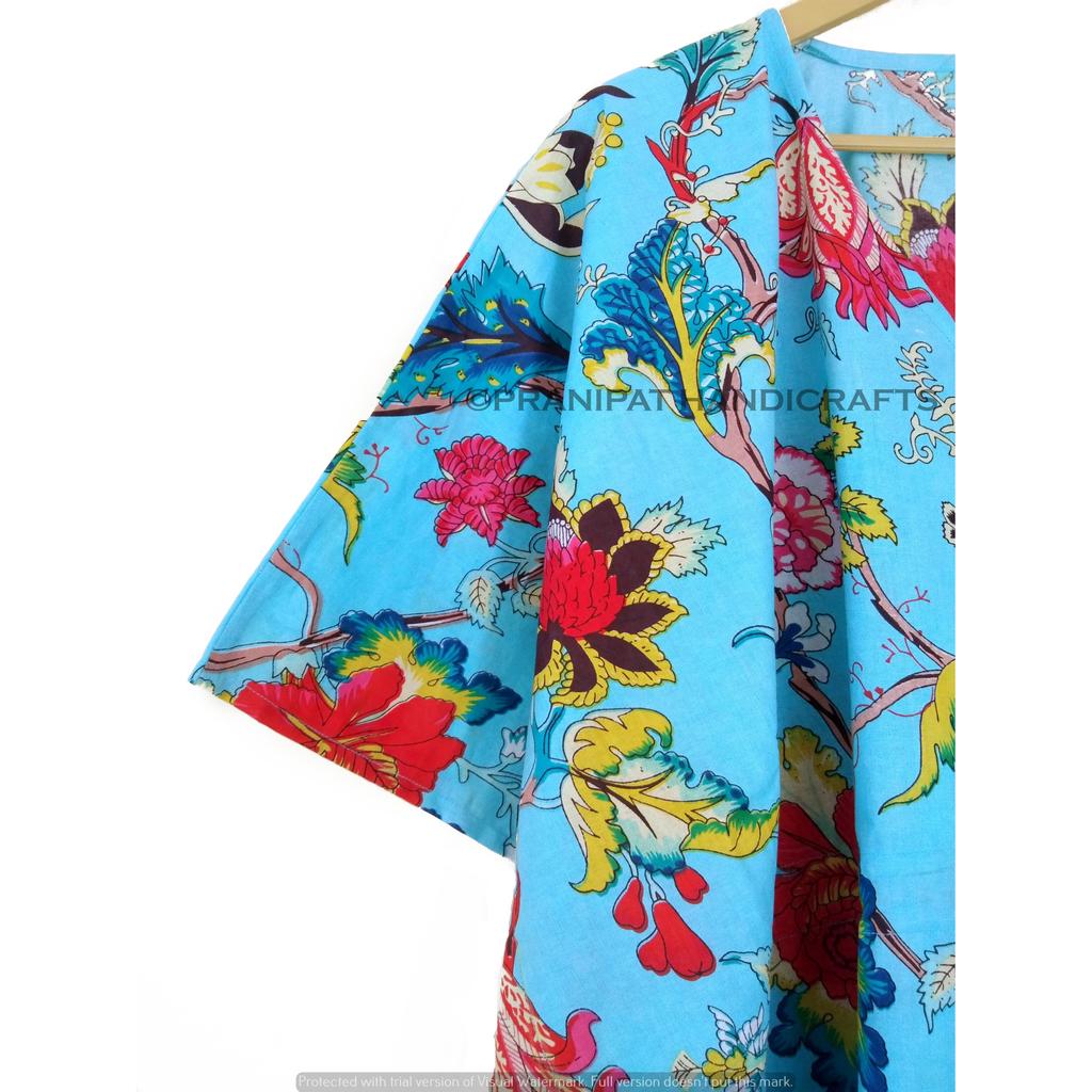 Индийское бирюзовое длинное хлопковое платье с цветочным принтом плюс макси женское платье-кафтан CKFTN-SCRN-FULL-BUYIT-050