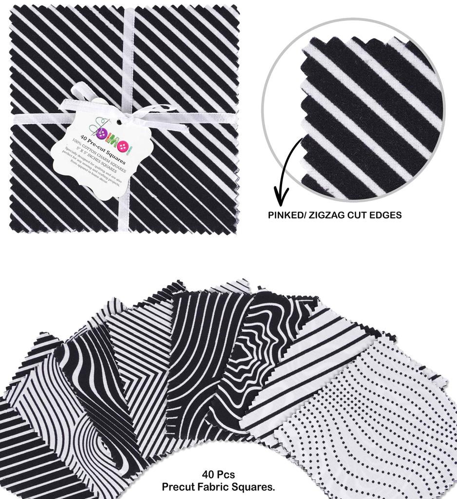 Soimoi Предварительно вырезанная 5-дюймовая хлопчатобумажная ткань с геометрическим принтом и квадратами для лоскутного шитья, набор украшений «сделай сам», лоскутное шитье, ремесло — белый и