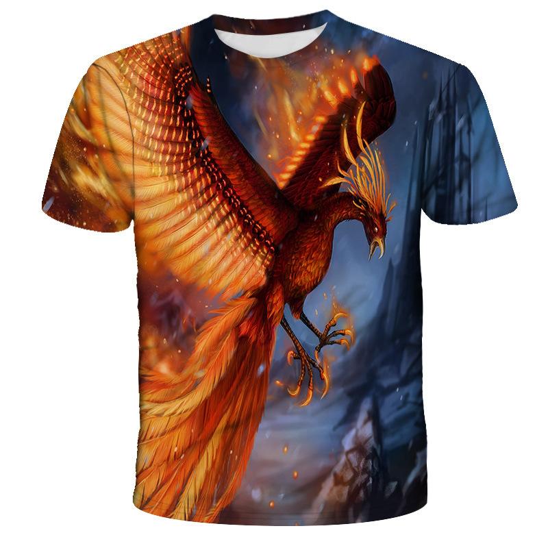 Summer Couple Trend Short Sleeved 3D Digital Printed Bird Series Casual Round Neck Plus Size T-shirt