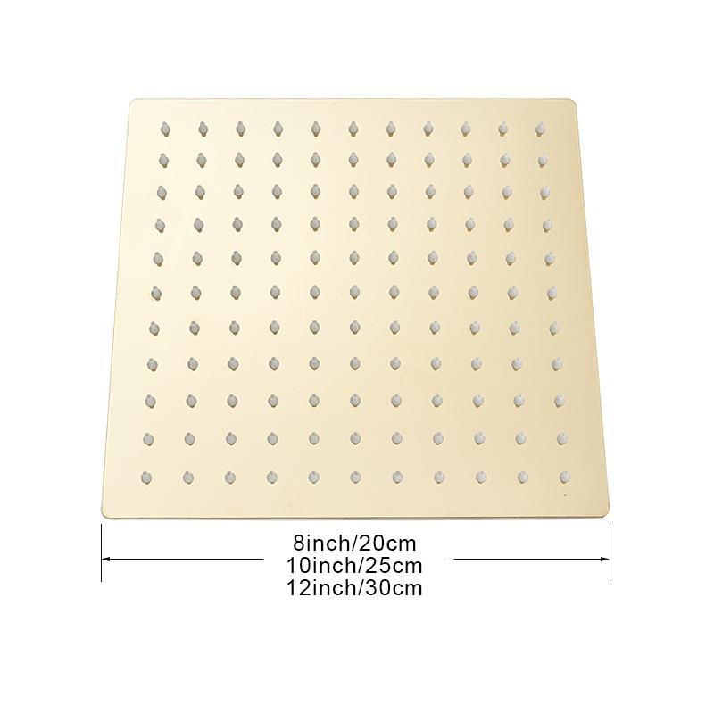 Shinesia Golden Ultra-thin Shower Head Square Rainfall 8"/10"/12" Shower Head Without Arm Bathroom Accessories