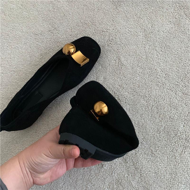 Fashion Flat Shoes Women's Spring Autumn New 2025 French Square Toe Bow Casual All-match Black Pumps Mules Ladies Shoes Plus Size 43 44