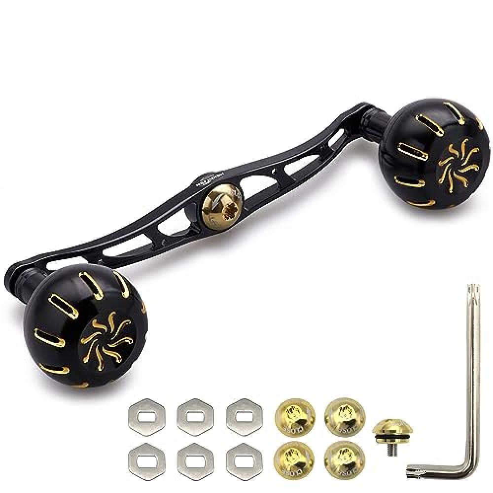 HEIGHTEN 130mm Reel Handle with 35mm Knob for Shimano Daiwa Abu Garcia General Baitcasting Reel Chrysant Series (Black (Handle) & BlackGold (Knob)) (7